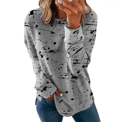 S-5XL Women Graffiti Printed Long Sleeve Top Urban Leisure
