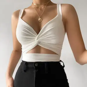 Women Sexy Solid Color Deep V Neck Cut Out Tank Top