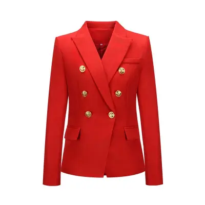 S-2XL Women Casual Double-breasted Lapel Blazer Polyester Houndstooth
