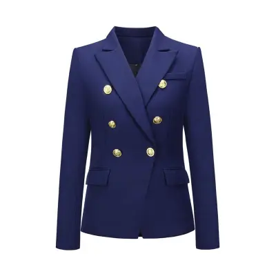 S-2XL Women Casual Double-breasted Lapel Blazer Polyester Houndstooth