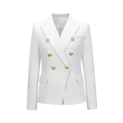 S-2XL Women Casual Double-breasted Lapel Blazer Polyester Houndstooth