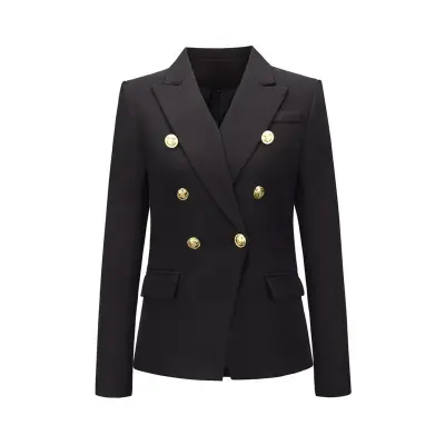 S-2XL Women Casual Double-breasted Lapel Blazer Polyester Houndstooth