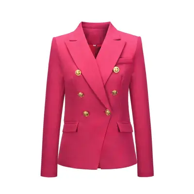 S-2XL Women Casual Double-breasted Lapel Blazer Polyester Houndstooth