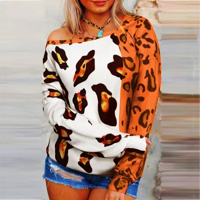 S-5XL Women Fashion Oblique Shoulder Long Sleeve Top
