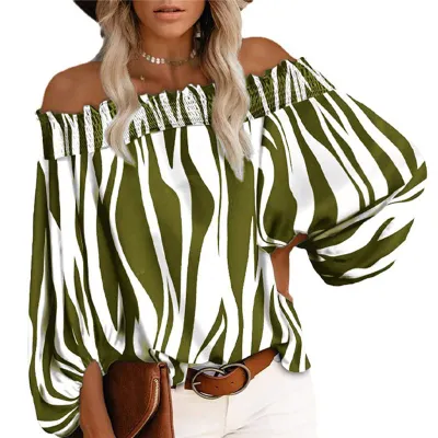 S-5XL Women Fashion Graphic Printed Off-the-shoulder Blouse