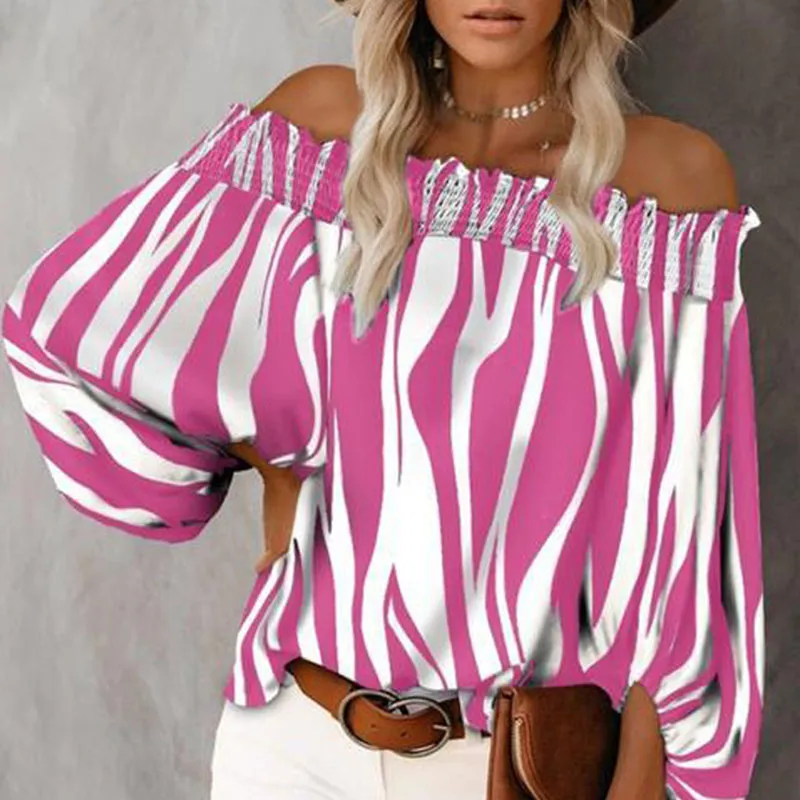 S-5XL Women Fashion Graphic Printed Off-the-shoulder Blouse