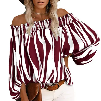 S-5XL Women Fashion Graphic Printed Off-the-shoulder Blouse