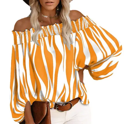 S-5XL Women Fashion Graphic Printed Off-the-shoulder Blouse