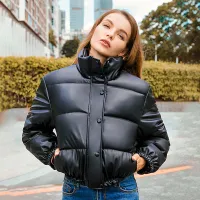 Women Winter Causal Solid Color Stand Collar Single-Breasted Quilted Coat