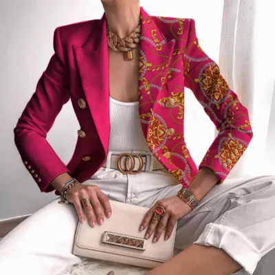 S-5XL Women Sweet Style Graphic Printing Lapel Blazer