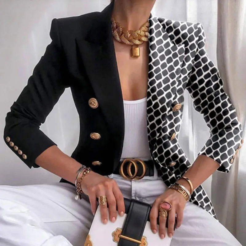 S-5XL Women Sweet Style Graphic Printing Lapel Blazer
