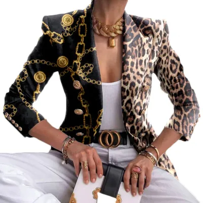 S-5XL Women Sweet Style Graphic Printing Lapel Blazer