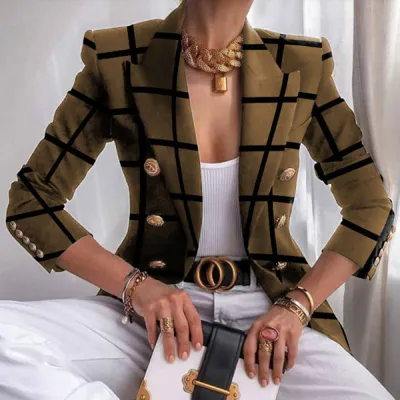 S-5XL Women Sweet Style Graphic Printing Lapel Blazer