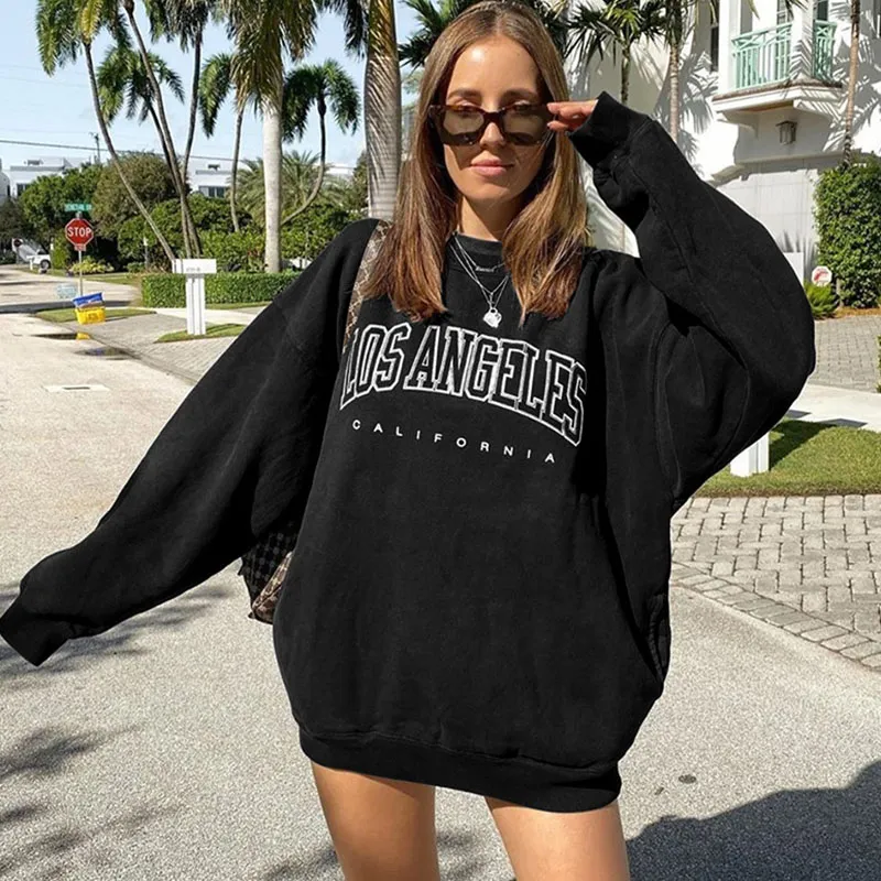 S-2xl Women Loose Fit Pullover Sweatshirt with City Name Letter Printing