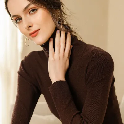 S-2XL Women Casual Turtleneck Solid Color Long Sleeve Knitwear Pullover