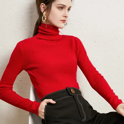 S-2XL Women Casual Turtleneck Solid Color Long Sleeve Knitwear Pullover
