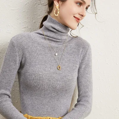 S-2XL Women Casual Turtleneck Solid Color Long Sleeve Knitwear Pullover