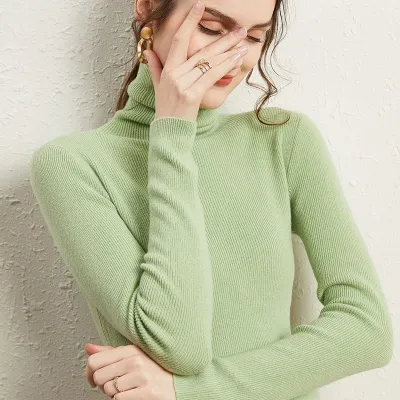 S-2XL Women Casual Turtleneck Solid Color Long Sleeve Knitwear Pullover