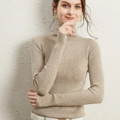 S-2XL Women Casual Turtleneck Solid Color Long Sleeve Knitwear Pullover