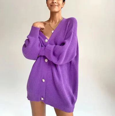 Women Casual Solid Color Loose Fit V-Neck Cardigan