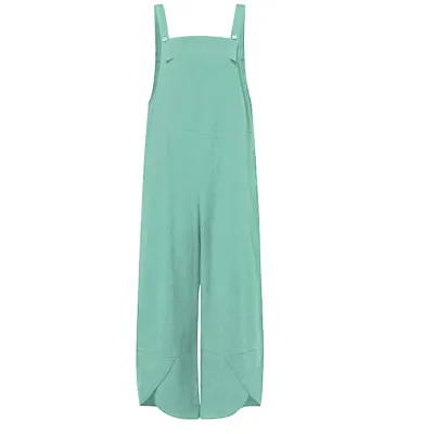 M-5XL Women Solid Color Loose Pattern Casual Suspender Trousers