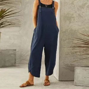 M-5XL Women Solid Color Loose Pattern Casual Suspender Trousers