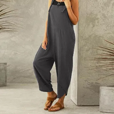 M-5XL Women Solid Color Loose Pattern Casual Suspender Trousers