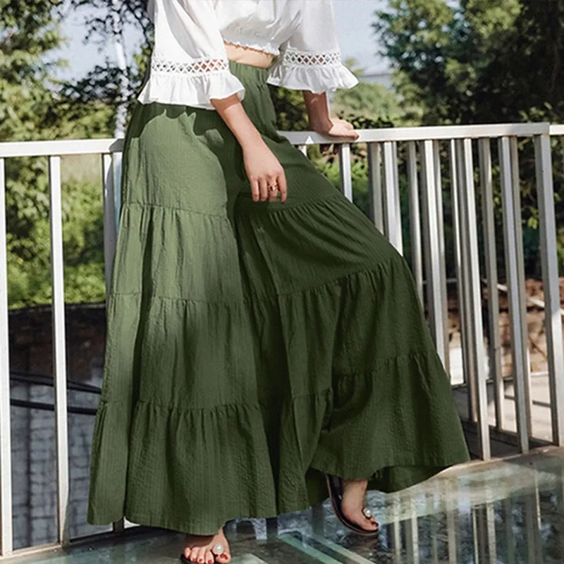 S-2XL Women Fashion Solid Color Loose Wide Leg Culottes Trousers
