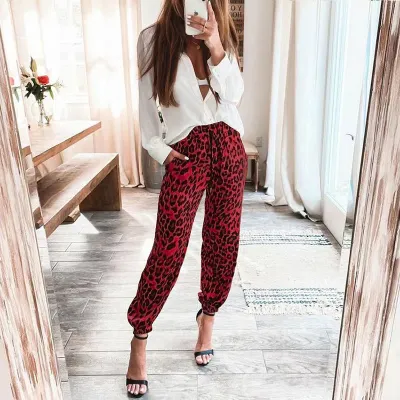 S-3XL Women Fashion Leopard Print Jogger Pants Street Hipster Style
