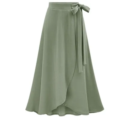 S-6XL Women Solid Color High Waist Irregular Hem Midi Skirt
