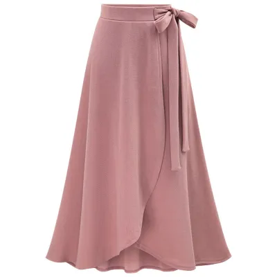 S-6XL Women Solid Color High Waist Irregular Hem Midi Skirt