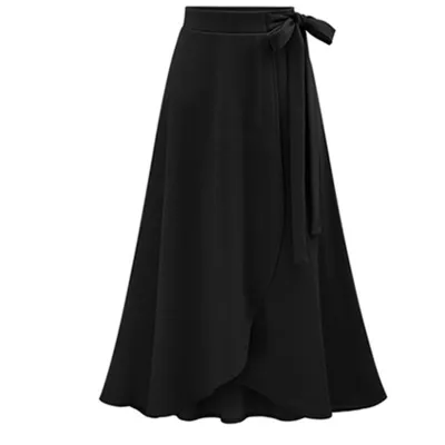 S-6XL Women Solid Color High Waist Irregular Hem Midi Skirt