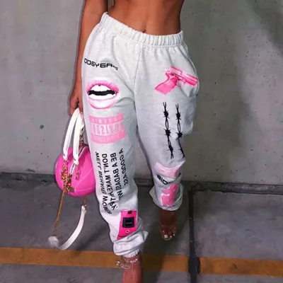 S-XL Women Graphic Printing Jogger Pants