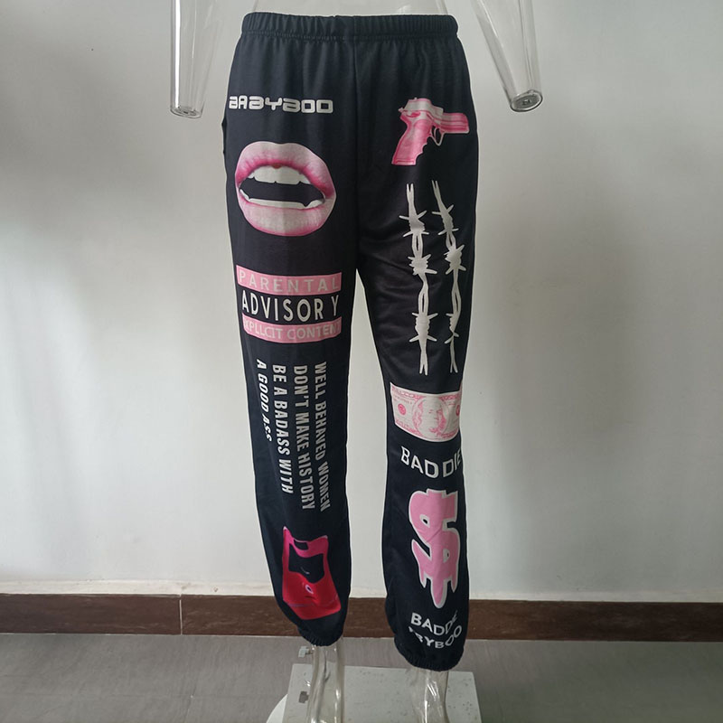 Wholesale S-XL Women Fashion Graphic Printing Jogger Pants