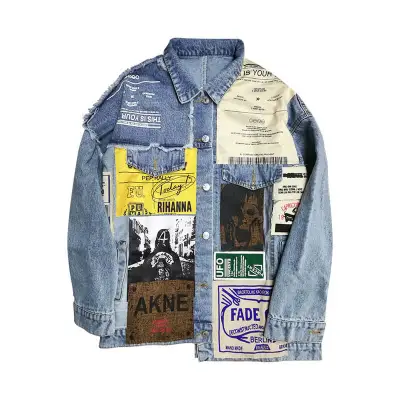 Women Fashion Newspaper Print Denim Jacket