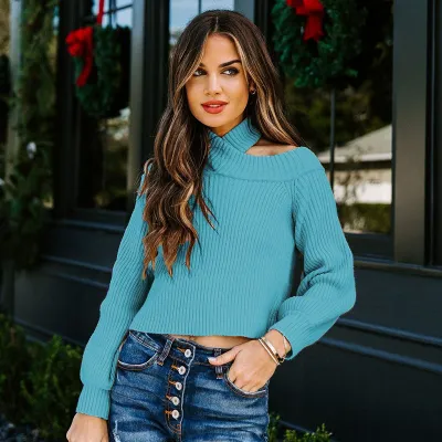 S-3XL Women Elegant Solid Color Cool-Shoulder Pullover Knitwear