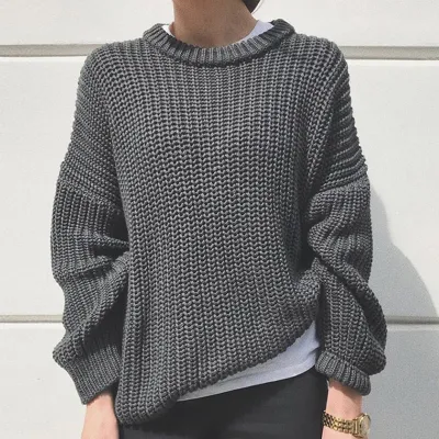 S-XL Women Casual Solid Color Loose Fit Pullover Knitwear