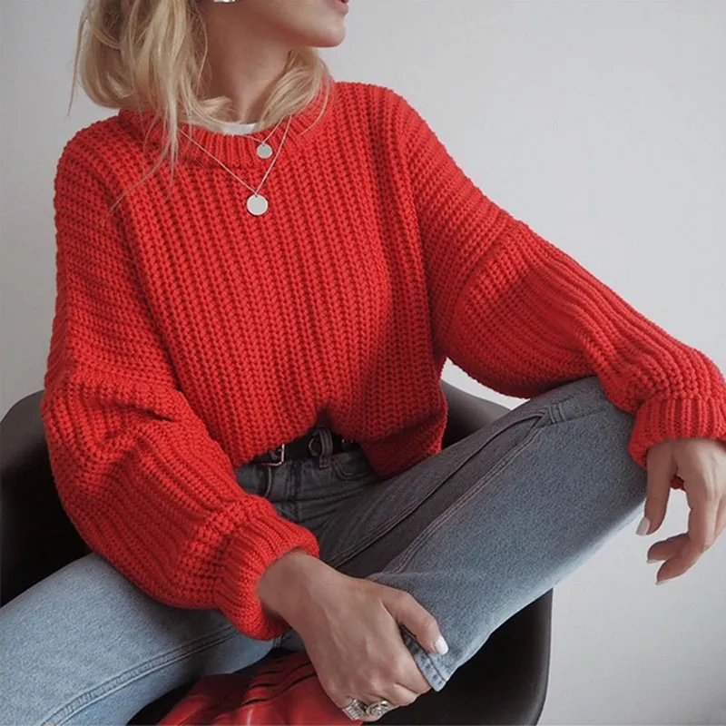 S-XL Women Casual Solid Color Loose Fit Pullover Knitwear