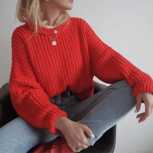 S-XL Women Casual Solid Color Loose Fit Pullover Knitwear