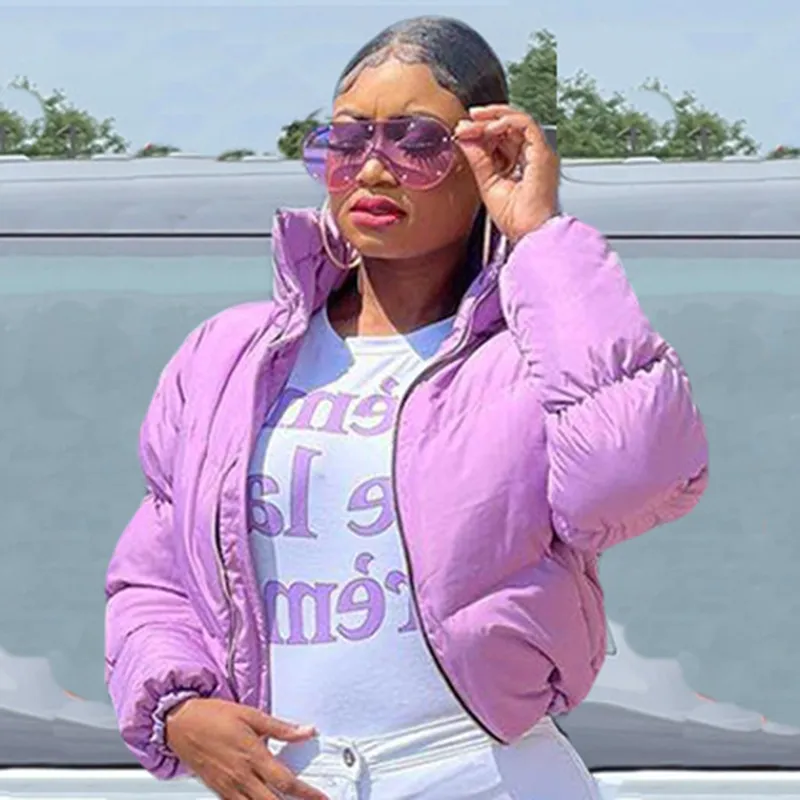 Women Winter Stand Collar Slim Fit Quilted Down Jacket with Neon Color