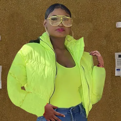 Women Winter Stand Collar Slim Fit Quilted Down Jacket with Neon Color