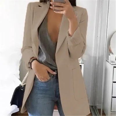 S-5XL Women Slimming Blazer Solid Color Lapel Long Sleeve