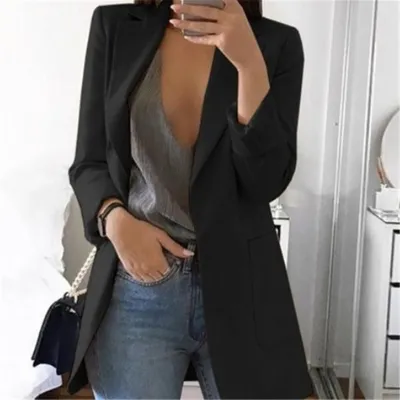 S-5XL Women Slimming Blazer Solid Color Lapel Long Sleeve