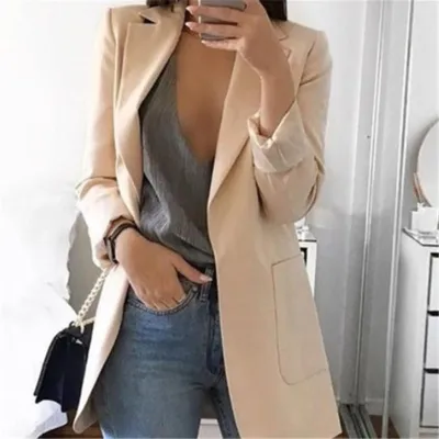 S-5XL Women Slimming Blazer Solid Color Lapel Long Sleeve