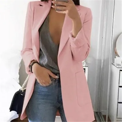 S-5XL Women Slimming Blazer Solid Color Lapel Long Sleeve