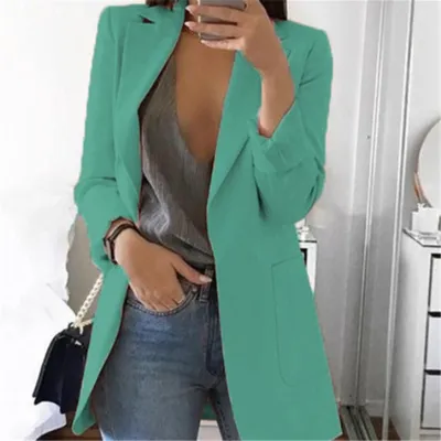 S-5XL Women Slimming Blazer Solid Color Lapel Long Sleeve