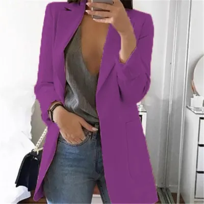 S-5XL Women Slimming Blazer Solid Color Lapel Long Sleeve