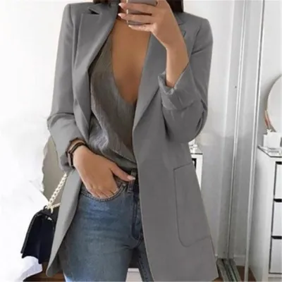 S-5XL Women Slimming Blazer Solid Color Lapel Long Sleeve