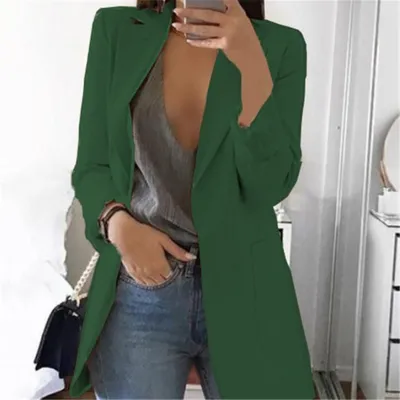 S-5XL Women Slimming Blazer Solid Color Lapel Long Sleeve