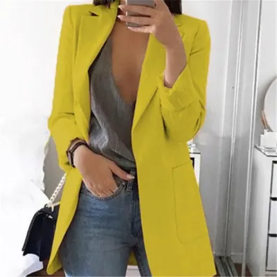S-5XL Women Slimming Blazer Solid Color Lapel Long Sleeve